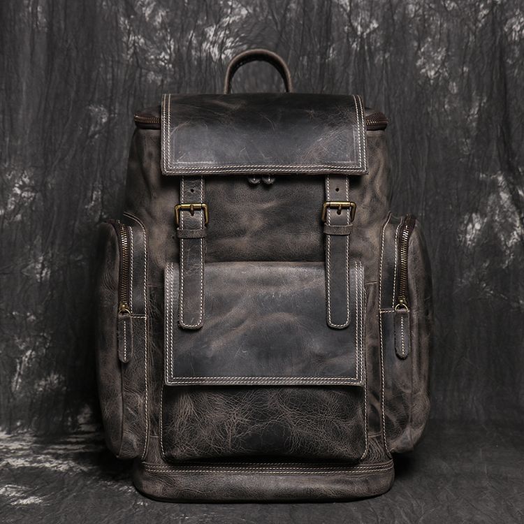 Men's Genuine Leather Laptop Backpack - Large Capacity