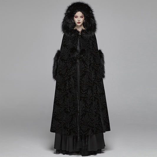 Women's Hooded Sleeveless Lace-Up Floor-Length Cape Coat | Black | One Size