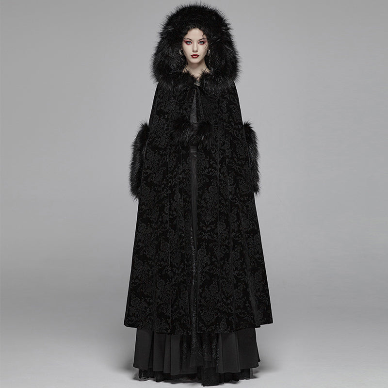 Women's Hooded Sleeveless Lace-Up Floor-Length Cape Coat | Black | One Size