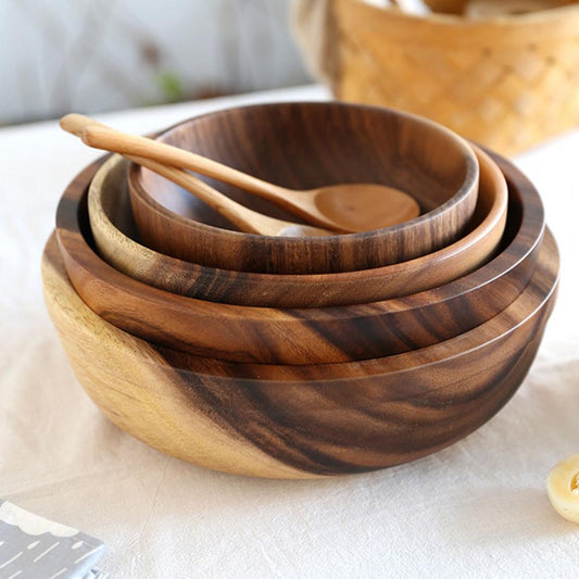 Natural Wooden Bowl - Handmade Salad & Fruit Bowl