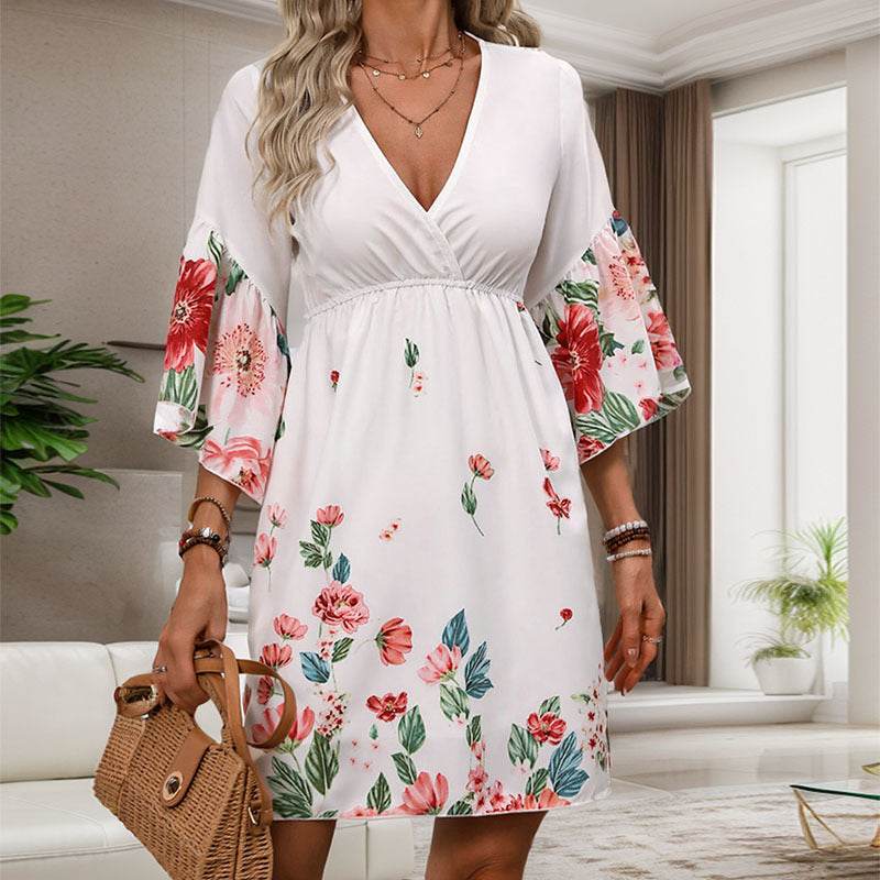 Women's Fashion Half Sleeve Printing Dress - Millivan supplies 