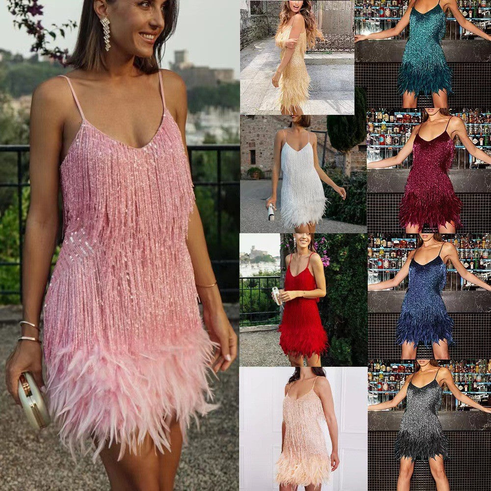 Collage of women wearing various dresses in different settings