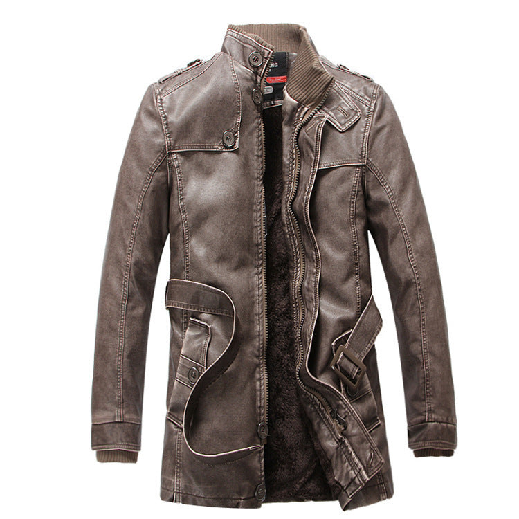 Brown leather jacket on a white background