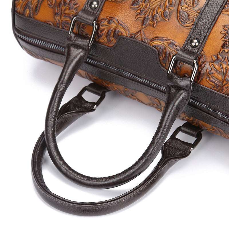 Women's Genuine Leather Floral Embossed Crossbody Handbag – Large Casual Messenger Bag
