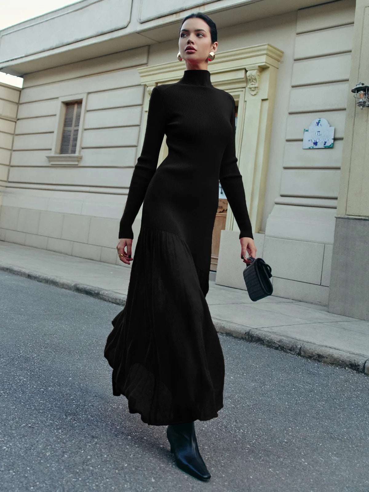 Women's Pullover Knit A-Line Maxi Dress | Black, Deep Burgundy & Red | XS–XL