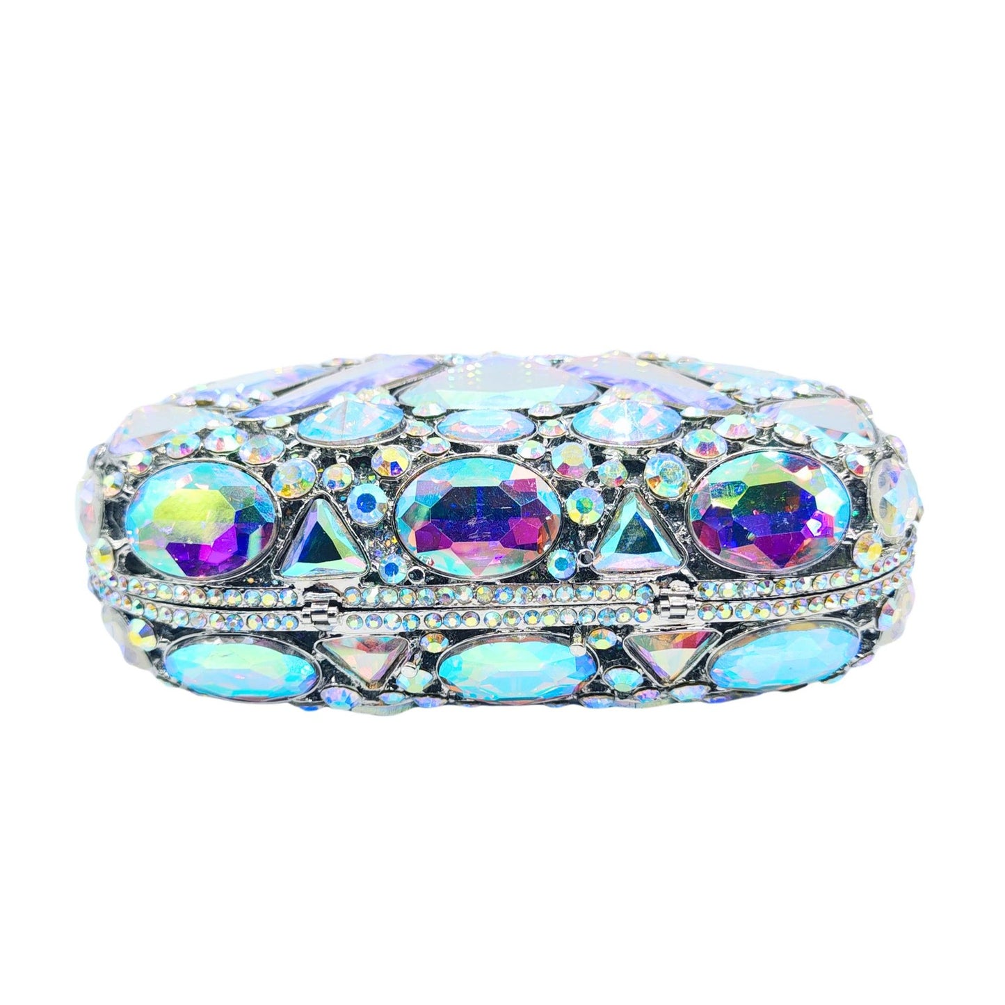 Decorative jewelry box with colorful gemstones on a white background