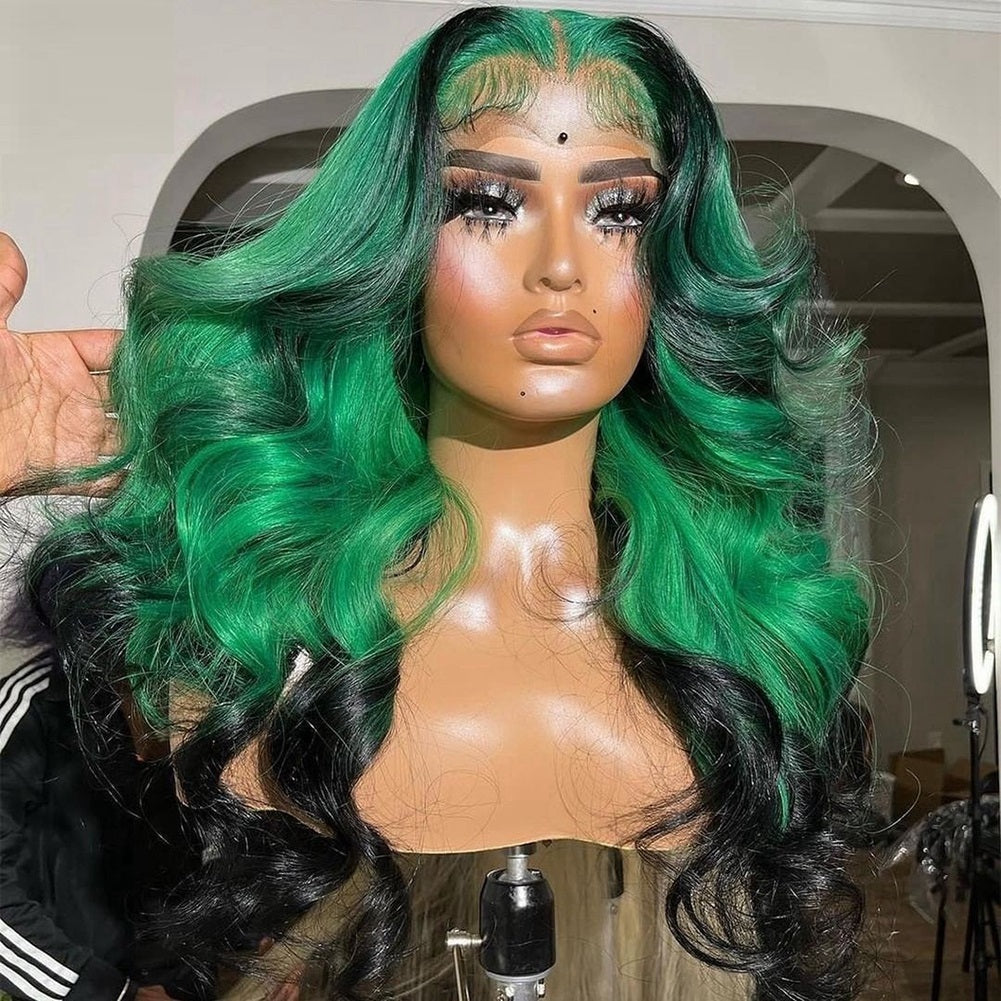 Gradient Orange Yellow Blue And Green Real Hair Headgear - Colorful Human Hair Wig