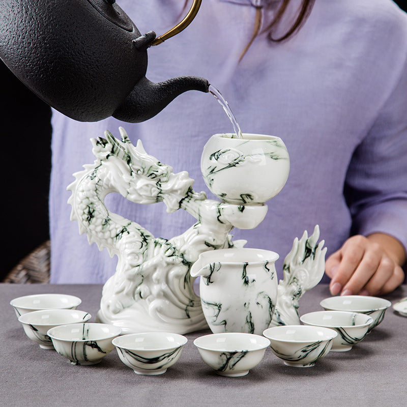 Xianglong Blessing High-end Automatic Tea Set - Purple Sand Hand-painted with 8 Cups