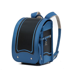 Blue and black backpack on a white background