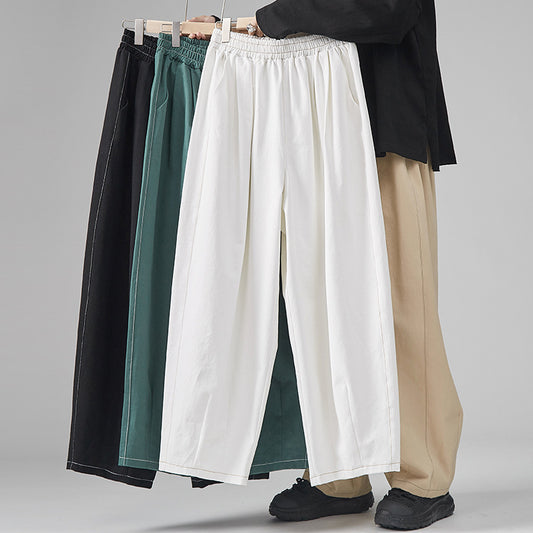 Men's Straight Wide-Leg Cropped Pants | Black & Green | XS–5XL