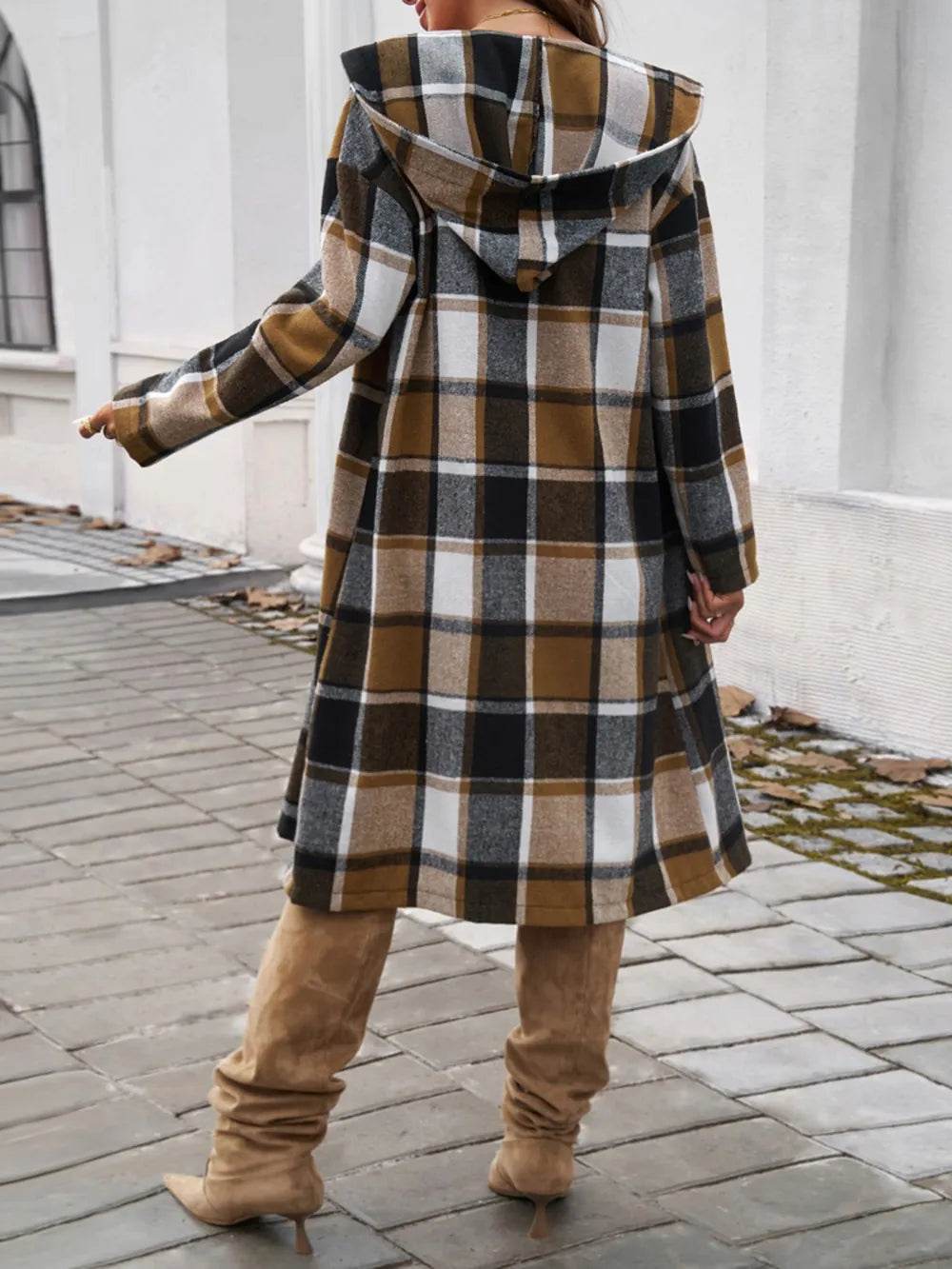 Devine Plaid Long Sleeve Hooded Coat - Millivan supplies 