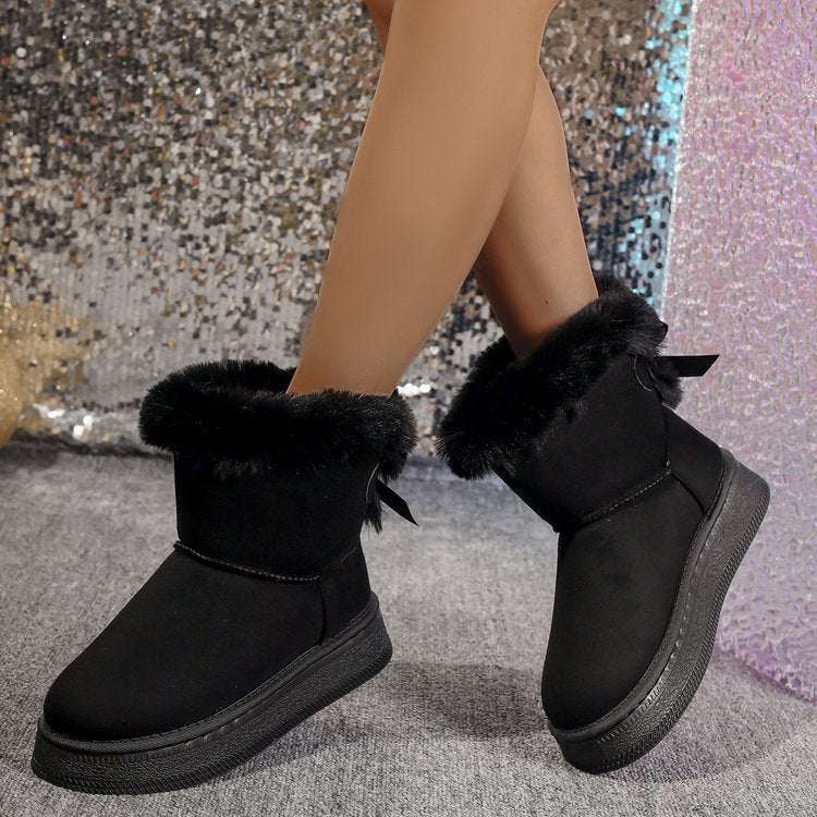 Winter Snow Boots With Bowknot Warm Plush Short Boot Women