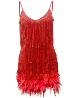 Red fringe dress on a white background