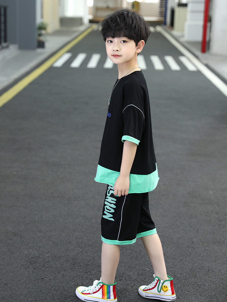 Boys Printed Two-piece Clothing Set - Green Color Multiple Sizes