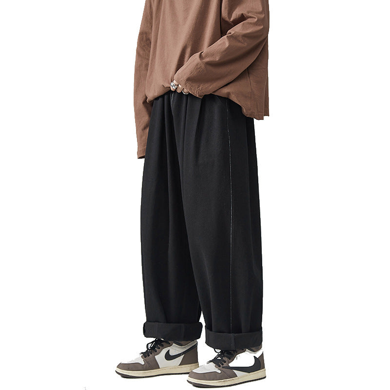 Men's Straight Wide-Leg Cropped Pants | Black & Green | XS–5XL