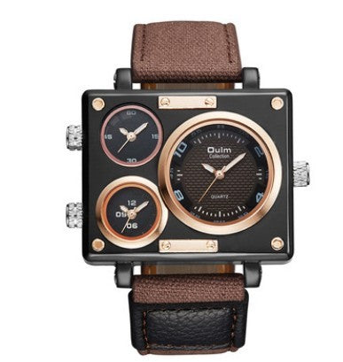 Men's Multi Time Zone Square Canvas Watch