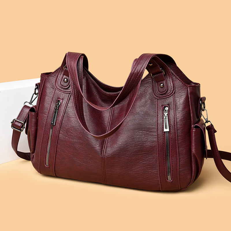 Couture Retro Stitch PU Leather Shoulder Bag