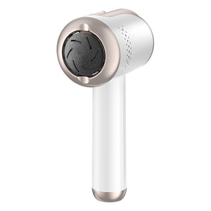 White handheld device with a black circular component on a white background
