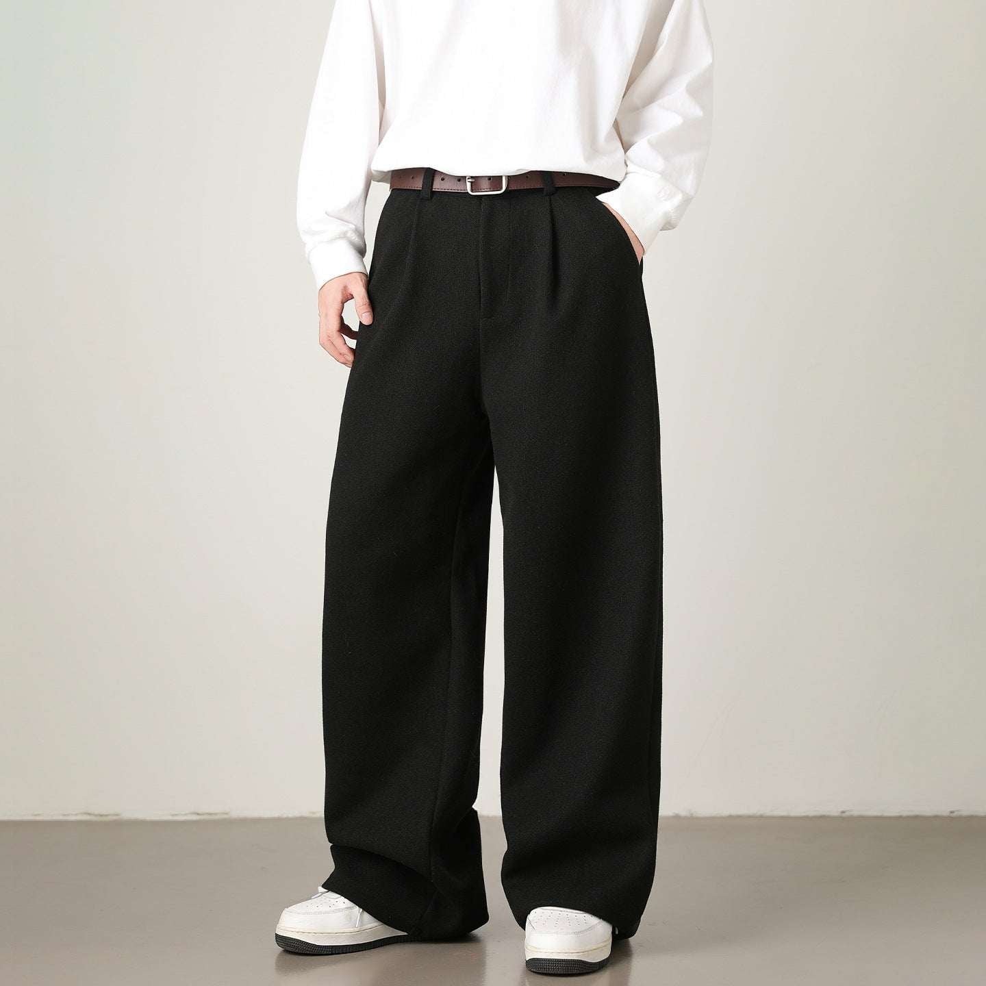 Old Money Wide-Leg Straight Trousers | Filbert Oats, Morning Mist Gray & Rock Black | M–3XL