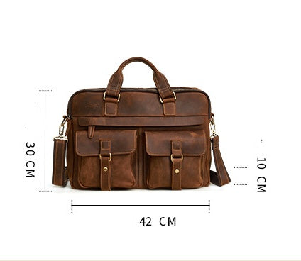 Cartable First-Layer Cowhide Leather Briefcase
