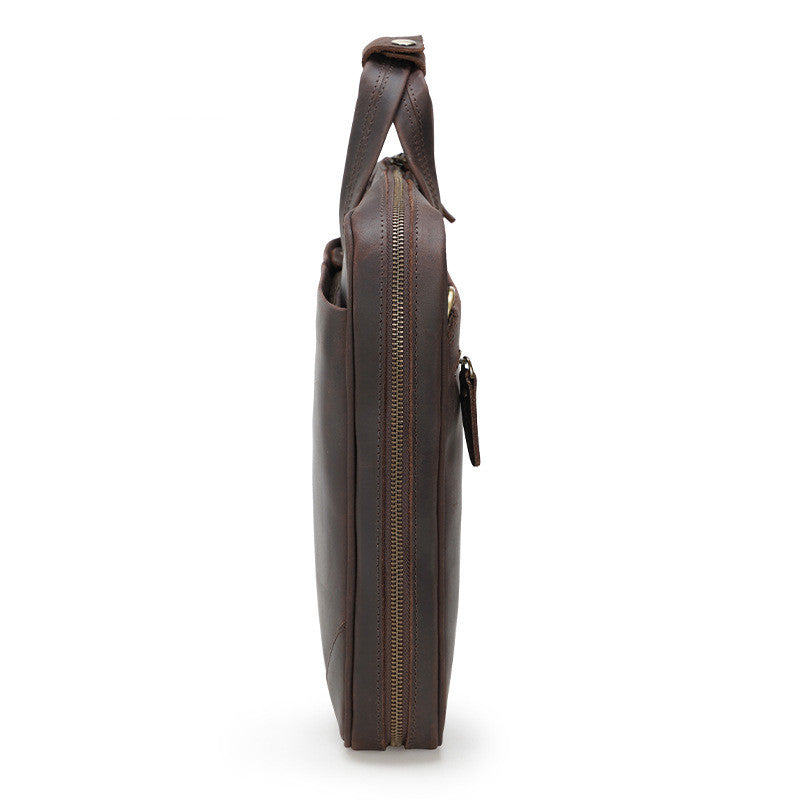 Brown leather briefcase on a white background