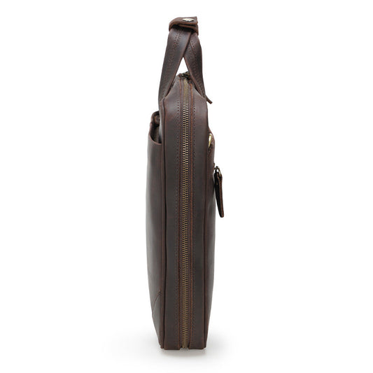 Brown leather briefcase on a white background