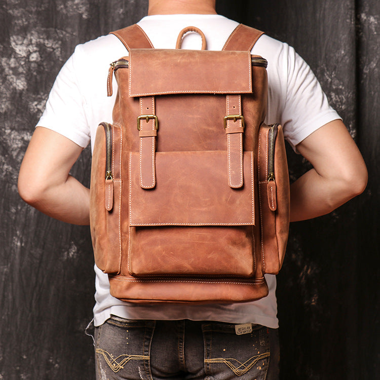Men's Genuine Leather Laptop Backpack - Large Capacity