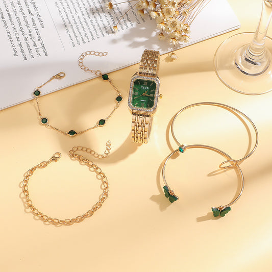 Wild Emerald Square Watch & Butterfly Bracelet Set