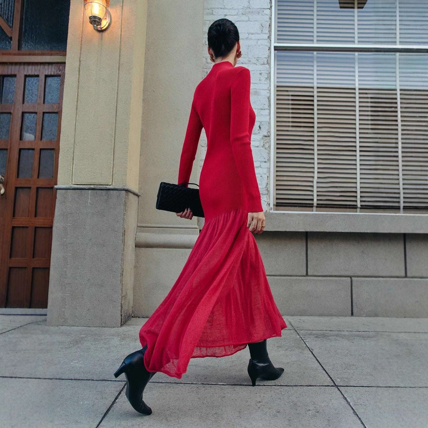 Women's Pullover Knit A-Line Maxi Dress | Black, Deep Burgundy & Red | XS–XL