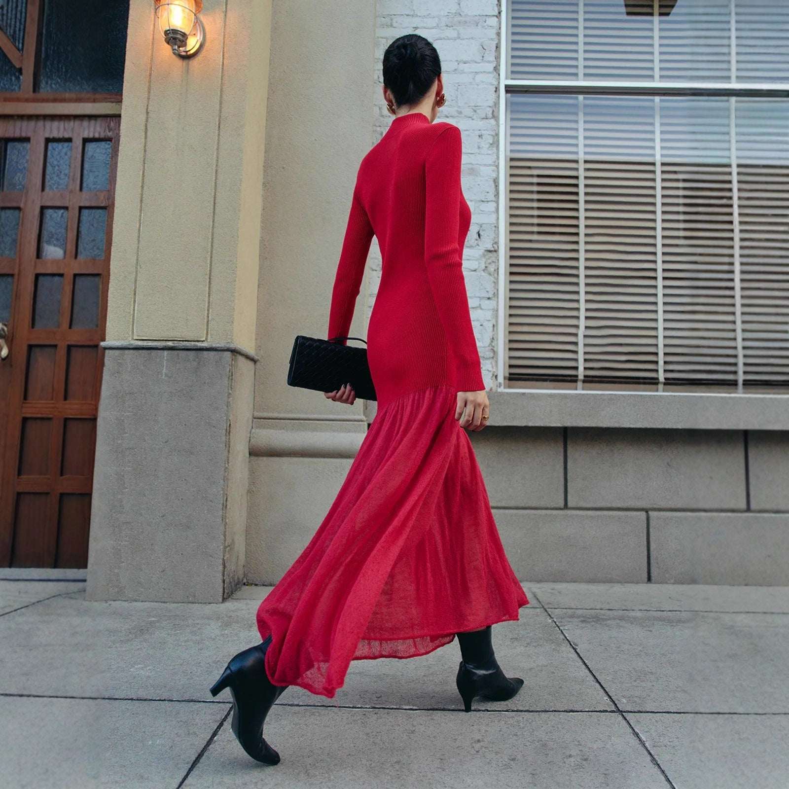 Women's Pullover Knit A-Line Maxi Dress | Black, Deep Burgundy & Red | XS–XL
