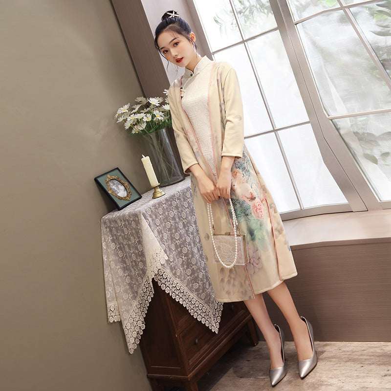 Medium Length Cheongsam - Suede Aodai Dress