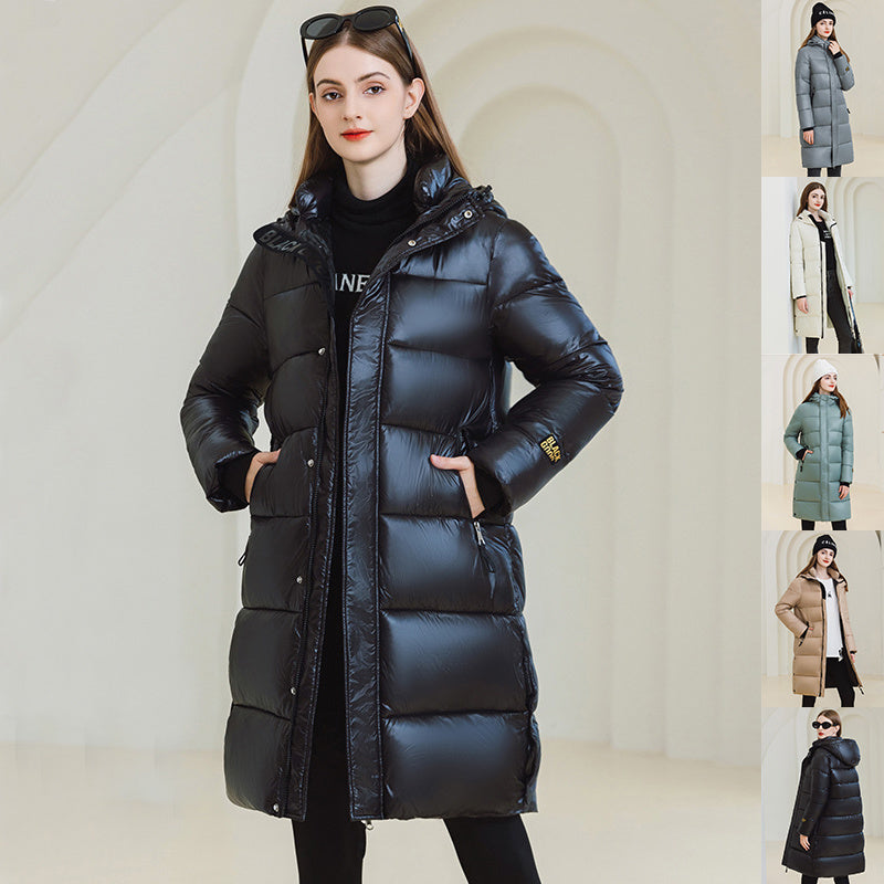 Women's Winter Warm Hooded Coat with Pockets - Adult Long Cotton Jacket