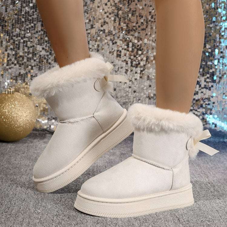 Winter Snow Boots With Bowknot Warm Plush Short Boot Women