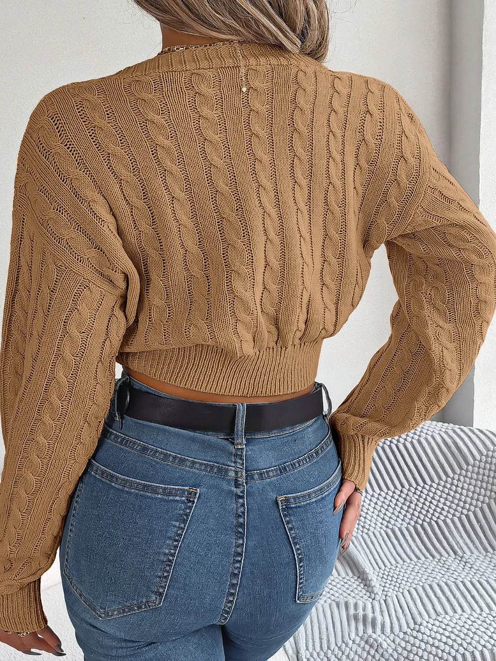 Twisted Cable-Knit V-Neck Sweater - Millivan supplies 