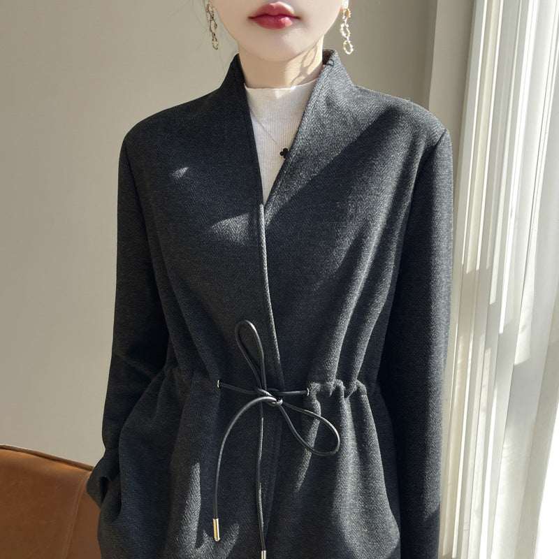 Women's Cashmere-Blend V-Neck Knit Cropped Blazer | Black & Light Gray | M–XL