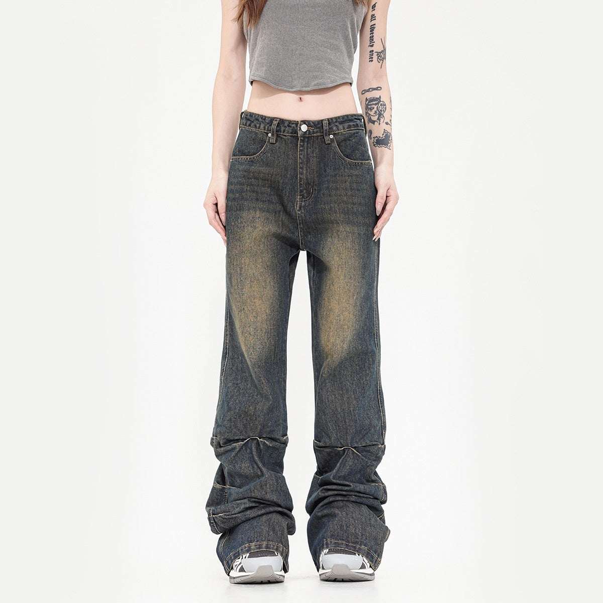 Women's Vintage Crumpled Bootcut Jeans | Blue | S–M