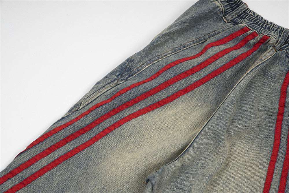 Women's Striped Straight-Leg Denim Trousers | Blue | M–XL