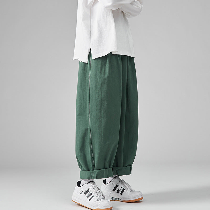 Men's Straight Wide-Leg Cropped Pants | Black & Green | XS–5XL