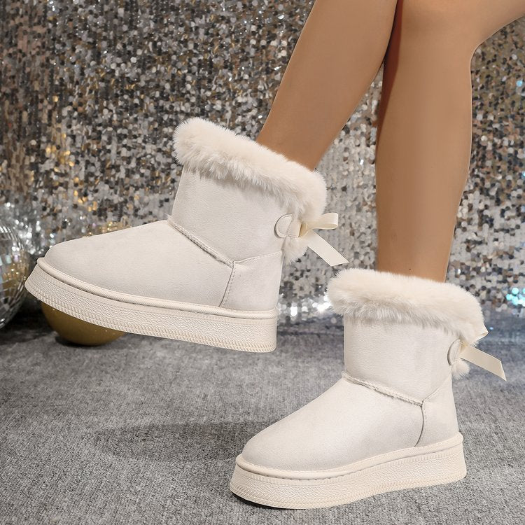Winter Snow Boots With Bowknot Warm Plush Short Boot Women