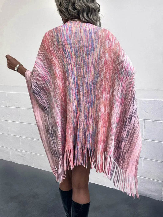 Heathered Fringe Hem Poncho - Millivan supplies 