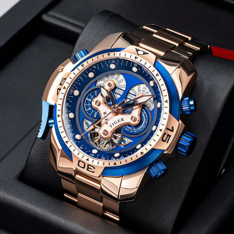 Men's Large Dial Mechanical Watch – 45mm Hollow-Out Waterproof Strong Luminous Steel Watch | 6 Styles