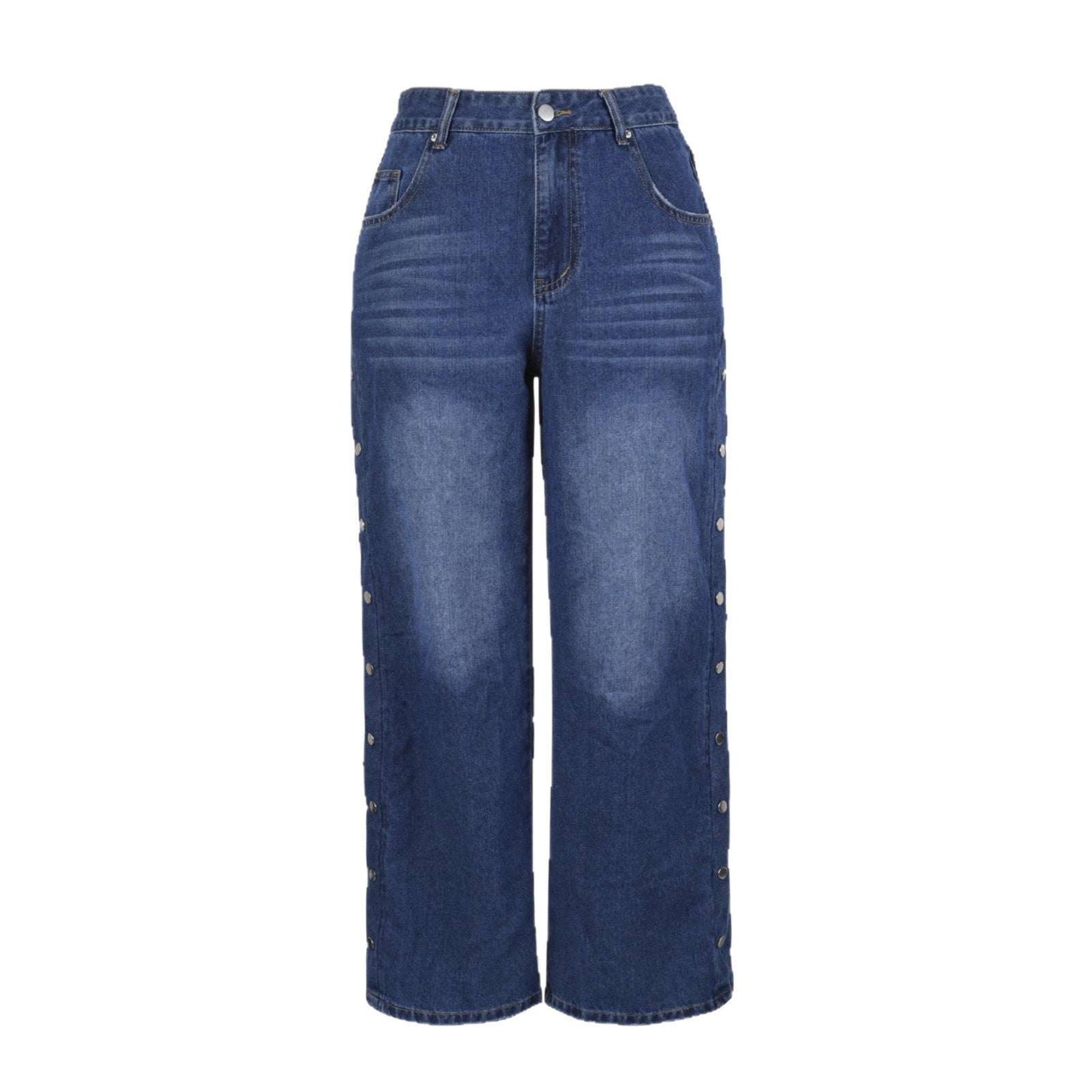 Women's Heart-Shaped Rivet Denim Pants | Dark Blue | S–XL