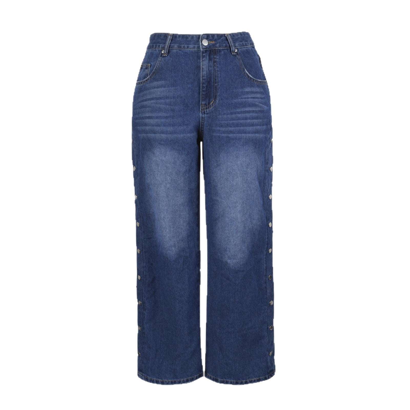Women's Heart-Shaped Rivet Denim Pants | Dark Blue | S–XL