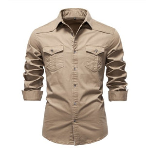 Beige shirt with long sleeves on a white background