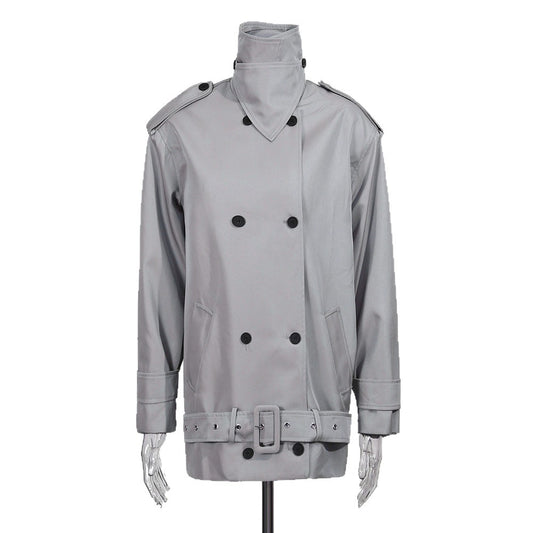 Gray trench coat on a mannequin against a white background by millivan