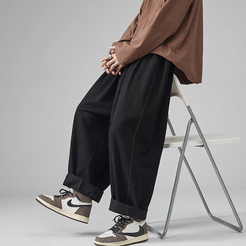 Men's Straight Wide-Leg Cropped Pants | Black & Green | XS–5XL