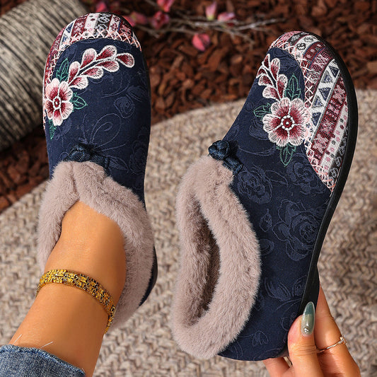 Flat Bottom Embroidery Cotton Shoes For Women