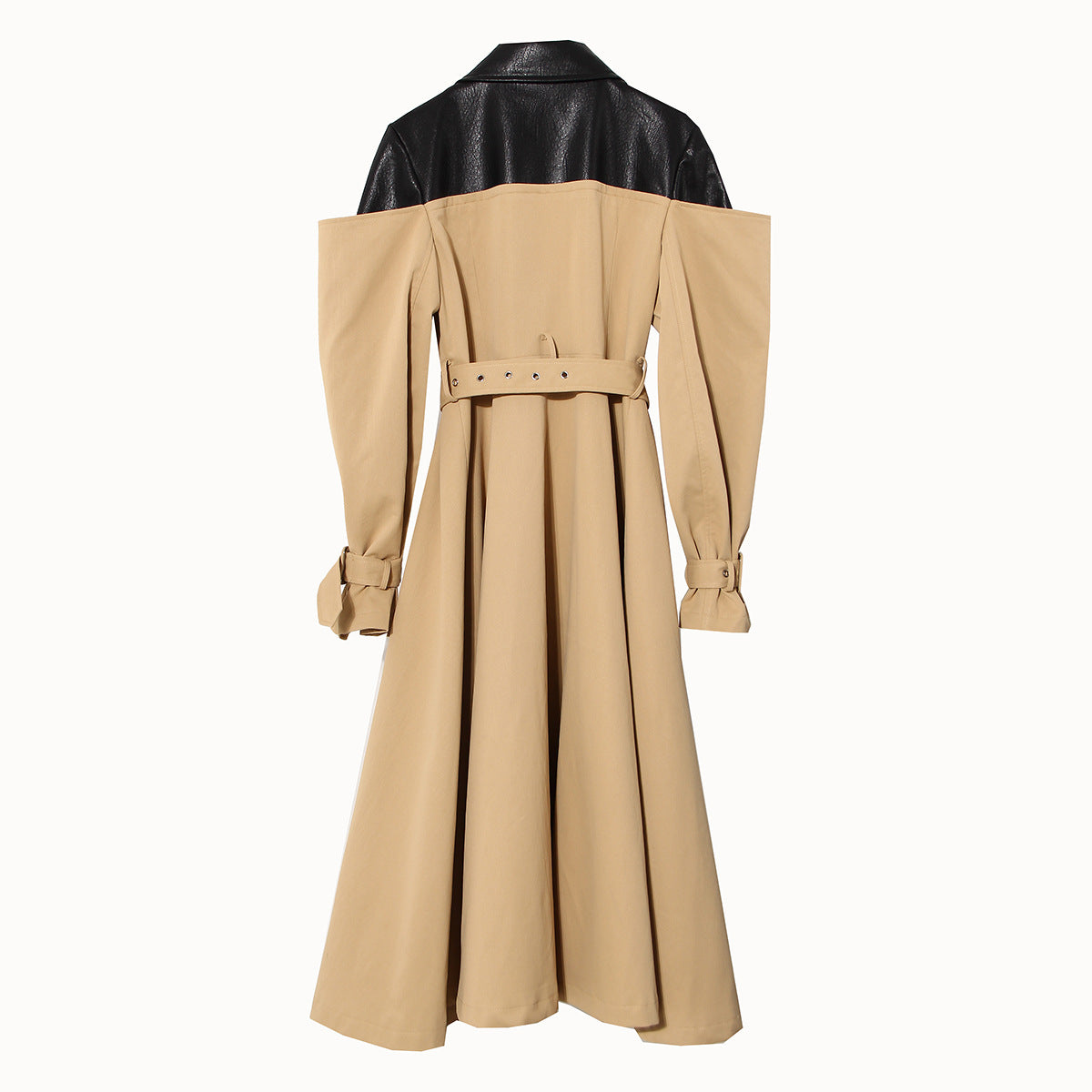 Beige trench coat with black leather collar on a white background by millivan
