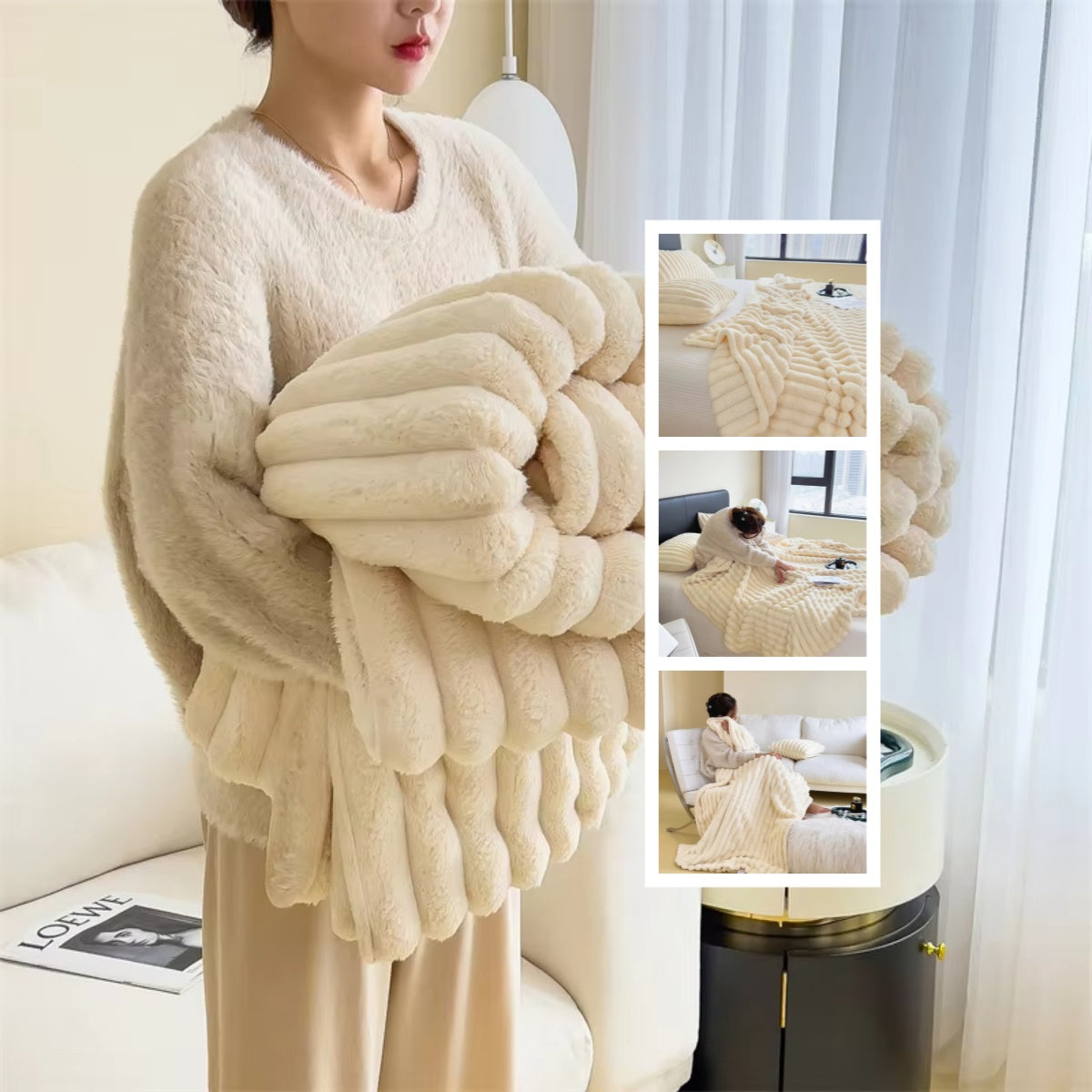 Luxury Double-Sided Velvet Blanket - Ultra Soft Rabbit Fur Throw