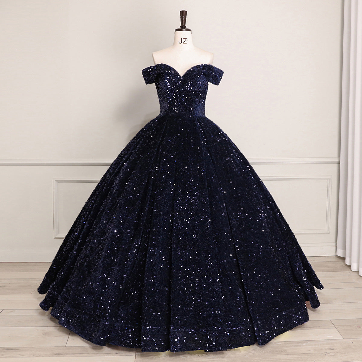 Paillette Sequined Lace Sleeveless Belt-Detail Ball Gown Wedding Dress